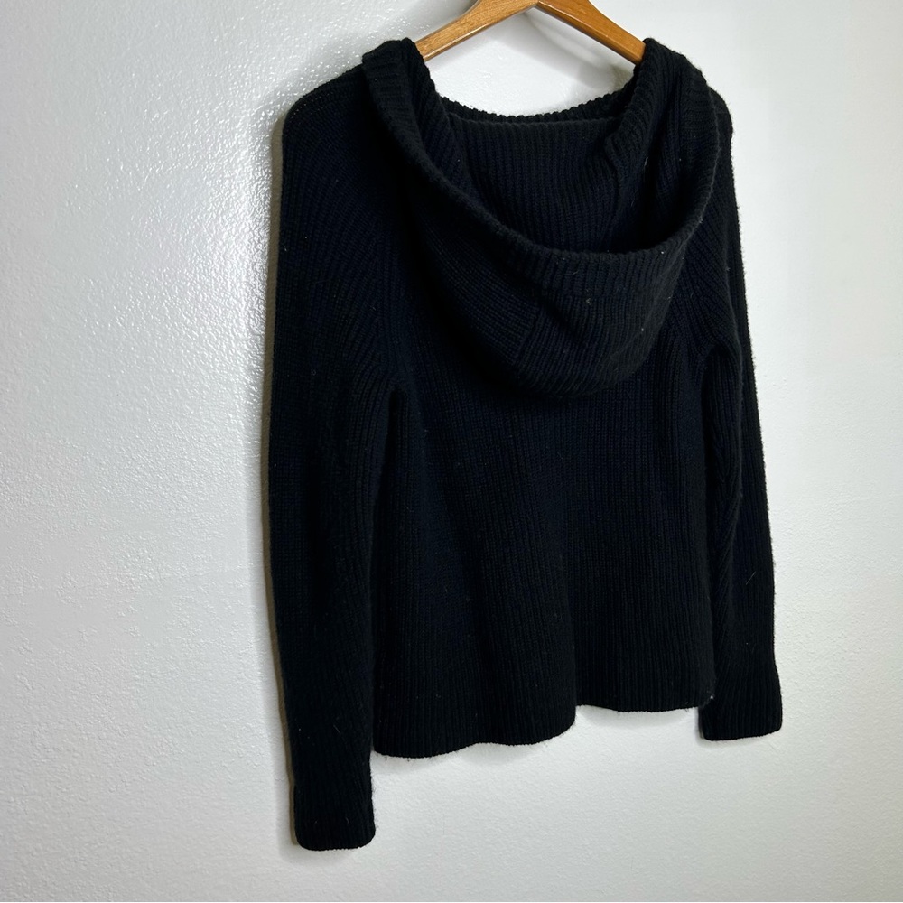 VINCE Cashmere Wool Ribbed Hooded Pullover Sweater Black S - Picture 8 of 12
